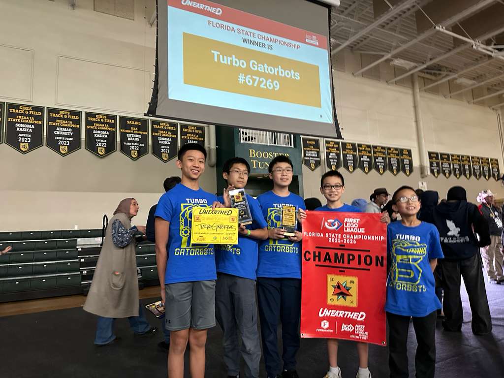 Turbo Gatorbots celebrating their Florida state championship win